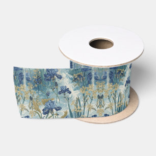 Ruban En Satin Modèle floral vintage Iris bleu de William Morris