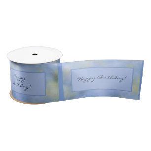 Ruban En Satin Modèle Joyeux Anniversaire Abstrait Bleu Jaune