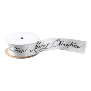 Ruban En Satin Moderne Minimaliste Noir & Blanc Joyeux Noël