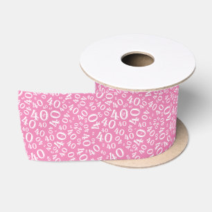 Ruban En Satin Moderne motif de numéro d'anniversaire 40 rose/bla