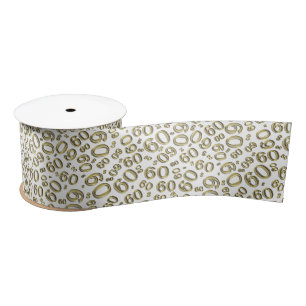 Ruban En Satin Moderne motif de numéro pour 60e anniversaire Or/B