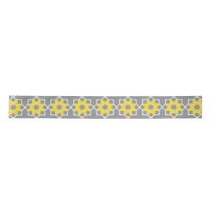 Ruban En Satin Moderne tendance Gris et Fleurs Jaunes