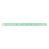 Ruban En Satin Monnaie Vert & Blanc Coeurs & Mariage Couple Names (Devant)