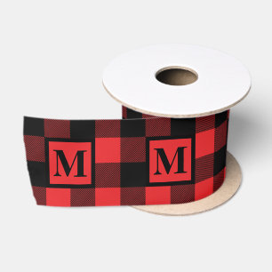 Ruban En Satin Monogramme Rouge et noir Buffalo plaqué