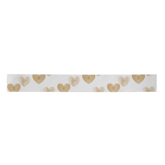 Ruban En Satin Monogrammes personnalisés, Double les Coeurs d'or (Devant)