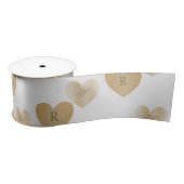 Ruban En Satin Monogrammes personnalisés, Double les Coeurs d'or (Bobine)