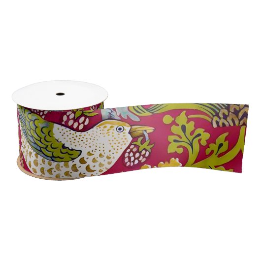 Ruban En Satin Morris Red Arrière - plan Strawberry Thief Motif (Bobine)