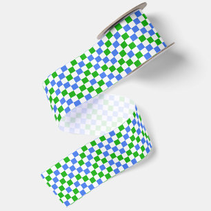 Ruban En Satin Motif à carreaux bleu vert et blanc 