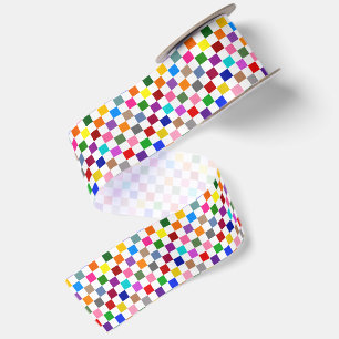 Ruban En Satin Motif à carreaux coloré blanc