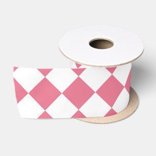 Ruban En Satin Motif à carreaux diamant rose blanc