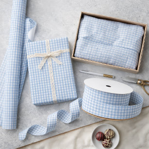 Ruban En Satin Motif à carreaux Gingham bleu aérien miniature