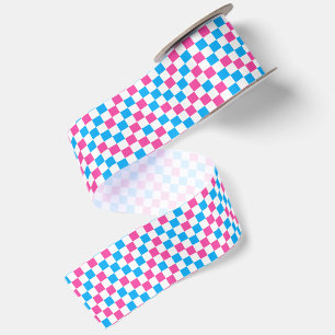 Ruban En Satin Motif à carreaux rose bleu et blanc 
