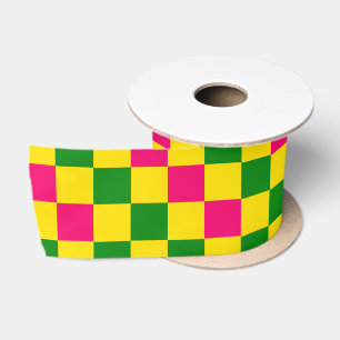 Ruban En Satin Motif à carreaux rose jaune vert 