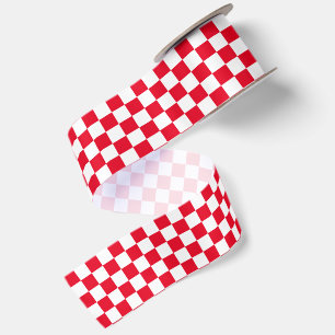 Ruban En Satin Motif à carreaux rouges et blancs