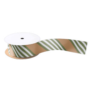 Ruban En Satin Motif à cinq bandes vert olive et blanc avec bronz