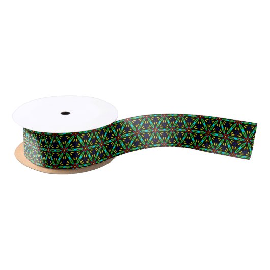 Ruban En Satin Motif à fleurs turquoise et corail (Bobine)