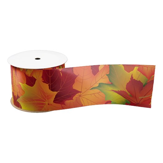 Ruban En Satin Motif abstrait de feuille d'automne (Bobine)