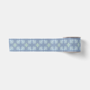 Ruban En Satin Motif Abstrait Floral Bleu