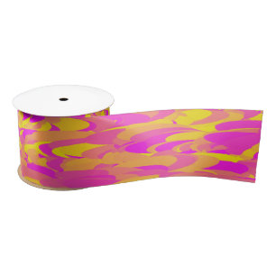 Ruban En Satin Motif Abstrait rose jaune orange
