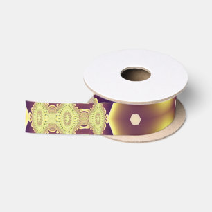 Ruban En Satin Motif Abstrait Violet Or Luxueux Marocain