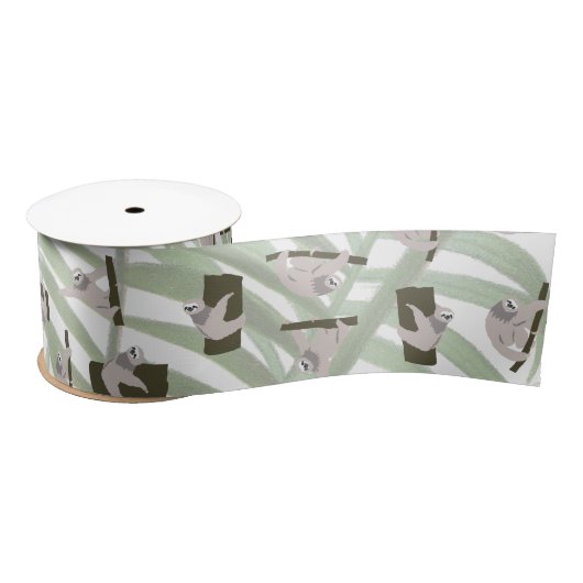 Ruban En Satin Motif animal mignon Sloth en forêt sauvage (Bobine)