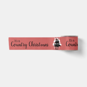 Ruban En Satin Motif Arbres de Noël Campagne Vintage Rouge