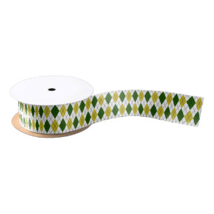 Ruban En Satin Motif Argyle Vert et Jaune