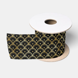 Ruban En Satin Motif Art déco Gold et Black Circles
