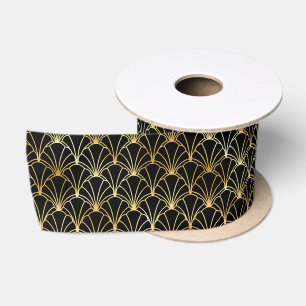 Ruban En Satin Motif Art Déco Or et Noir