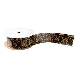 Ruban En Satin Motif Art déco or et rouge sur noir