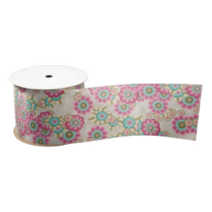 Ruban En Satin Motif artistique de fleurs japonaises abstraites u