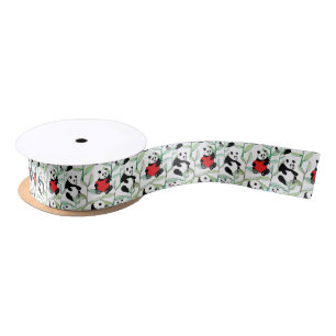 Ruban En Satin motif avec de beaux pandas avec des coeurs