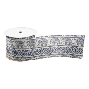 Ruban En Satin Motif aztèque tribal ethnique d'éléphant