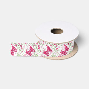 Ruban En Satin Motif blanc floral
