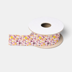 Ruban En Satin Motif blanc rayé tacheté