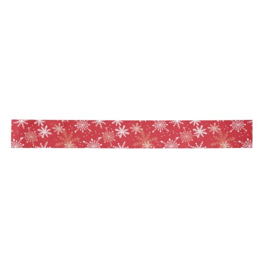 Ruban En Satin Motif blanc Snowflake sur rouge (Devant)