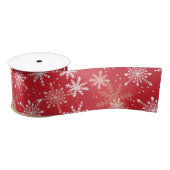 Ruban En Satin Motif blanc Snowflake sur rouge (Bobine)