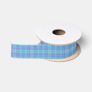Ruban En Satin Motif carreaux bleu pastel
