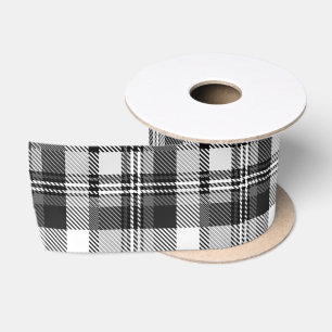 Ruban En Satin Motif carreaux Madras gris noir blanc