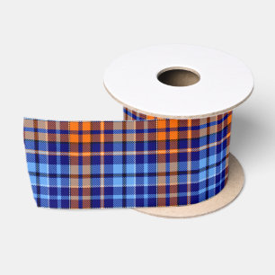 Ruban En Satin Motif carreaux tartan bleu marine orange cyan