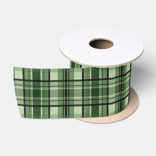 Ruban En Satin Motif carreaux tartan vert et noir
