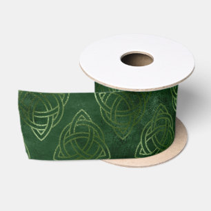 Ruban En Satin Motif celtique vert et or élégant