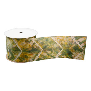 Ruban En Satin Motif chevron tie and dye vert et or