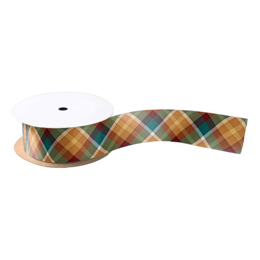 Ruban En Satin Motif classique Turquoise bleu vert orange Tartan (Bobine)