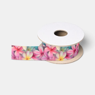 Ruban En Satin Motif coloré de plumeria frangipanier tropical