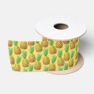 Ruban En Satin Motif d'aquarelle ananas