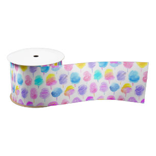 Ruban En Satin Motif d'aquarelle couleur Coton Candy