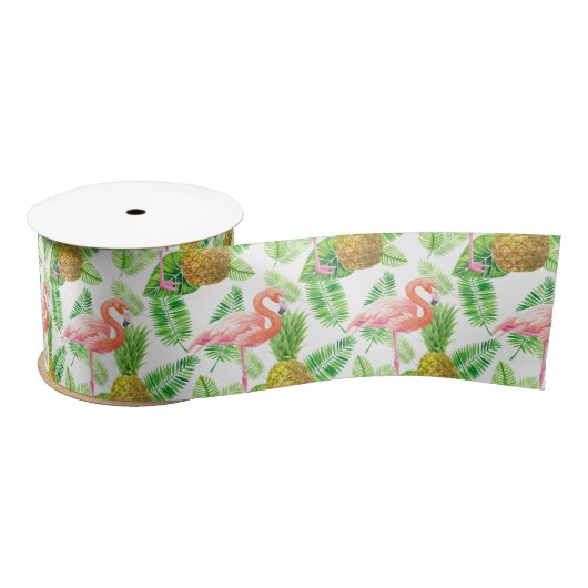 Ruban En Satin Motif d'aquarelle de jardin tropical (Bobine)