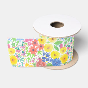 Ruban En Satin Motif d'aquarelle florale