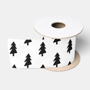 Ruban En Satin Motif d'arbre de Noël moderne noir et blanc